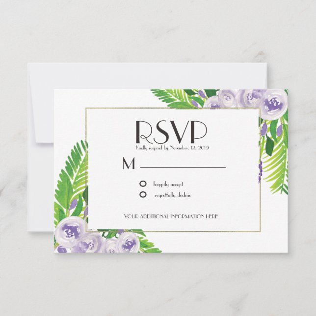 Elegant Voilet/Lila Bröllop Watercolor Blommigt Inbjudningar (Framsida)