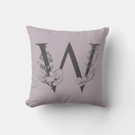 Elegant W Boho Blommigt Monogram Initial Lilac Grå Kudde