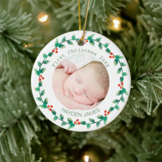 Elegant WAN Baby Första julfotopappen Anpassningsb Julgransprydnad Keramik