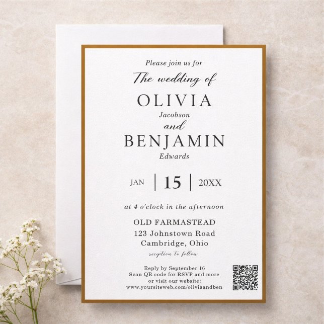 Elegant Warm Brown Minimalist Wedding Inbjudningar (Skapare uppladdad)