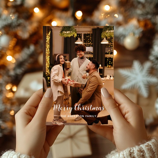 Elegant Warm Glow Merry Christmas Family Photo Julkort (Skapare uppladdad)