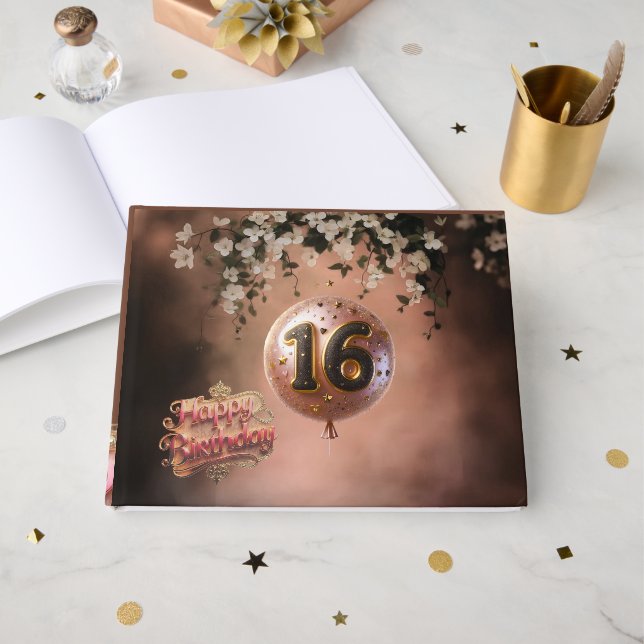 Elegant Warm Terracotta Bloom Sweet 16 Birthday Gästböcker (Framsida Öppen)