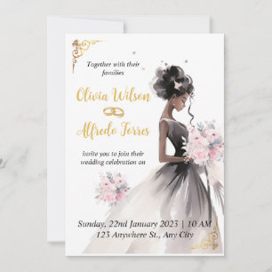 Elegant Watercolor African American Bride Bröllop Inbjudningar