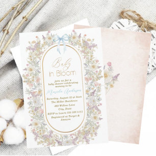Elegant Watercolor Baby i Blooom Rosa Blommor B Inbjudningar