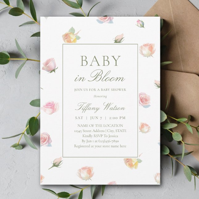 Elegant Watercolor Baby in Bloom Girl Baby Shower Inbjudningar (Skapare uppladdad)