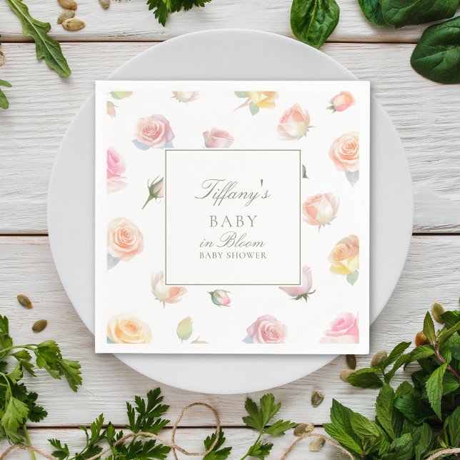 Elegant Watercolor Baby in Bloom Girl Baby Shower Pappersservett (Skapare uppladdad)