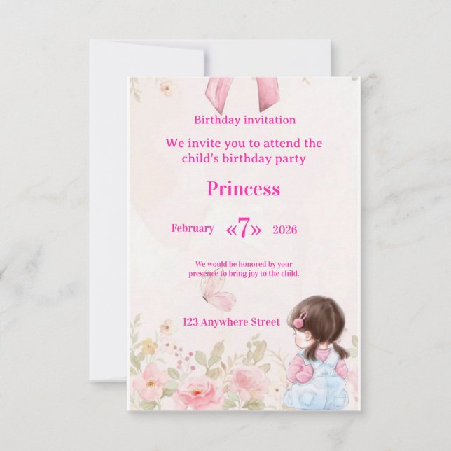  Elegant Watercolor Ballerina Birthday Invitation  Inbjudningar (Framsida)