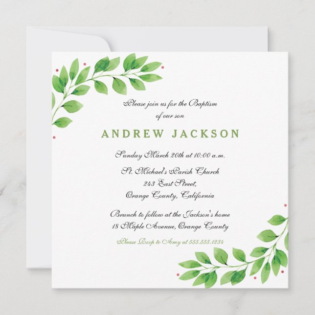 Elegant Watercolor Baptism/Christening-inbjudan Inbjudningar (Framsida)