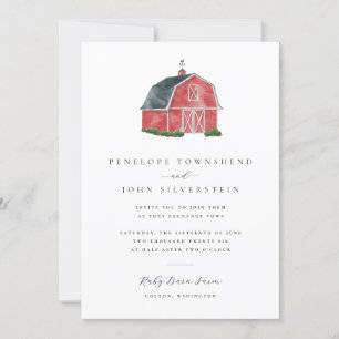 Elegant Watercolor Barn Illustration Bröllop Inbjudningar