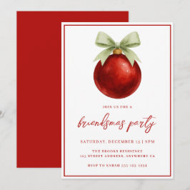Elegant Watercolor Bauble & Bow Friendsmas Party Inbjudningar
