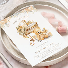 Elegant Watercolor Beige & Guld Baby Shower Inbjudningar