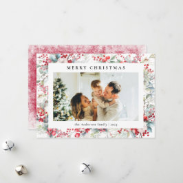 Elegant Watercolor Berries God jul Photo Julkort