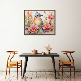 Elegant Watercolor Bird Blommigt Art Realistic Poster