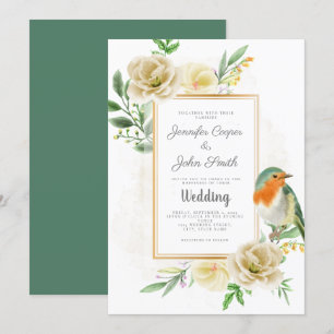 Elegant Watercolor Bird Blommigt Bröllop Inbjudningar
