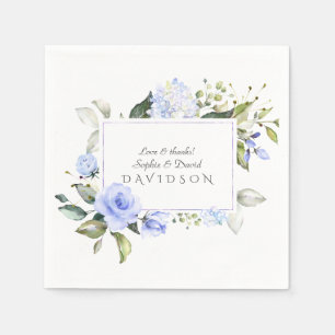 Elegant Watercolor Blåa blommor Ram Bröllop Pappersservett
