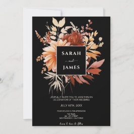 Elegant Watercolor Black Blommigt Fall Wedding Inbjudningar