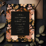 Elegant Watercolor Black Boho Blommigt Bröllop Inbjudningar<br><div class="desc">En elegant, modern, minimalistisk Terracotta svarta Burnt Orange Boho blommigt Wedding bjudande in . Den har vattenfärgsburnet orange botaniska blommigtar blommor av vilda blommor mönster. Med högtidligt skript och skript med professionell kan man skriva örtton och bohemisk färg på en riktigt engagerande bho-chic svart bakgrund. Och det här bröllopsinbjudningskortet är...</div>