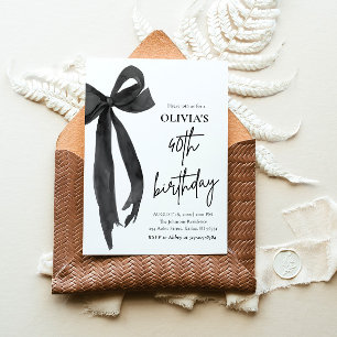 Elegant Watercolor Black Bow 40:e födelsedagen Par Inbjudningar