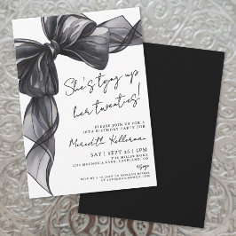Elegant Watercolor Black Bow Birthday Inbjudningar