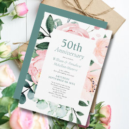Elegant Watercolor Blommigt 50:e Bröllop-årsdagen Inbjudningar