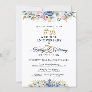 Elegant Watercolor Blommigt Årsdag Guld Inbjudningar