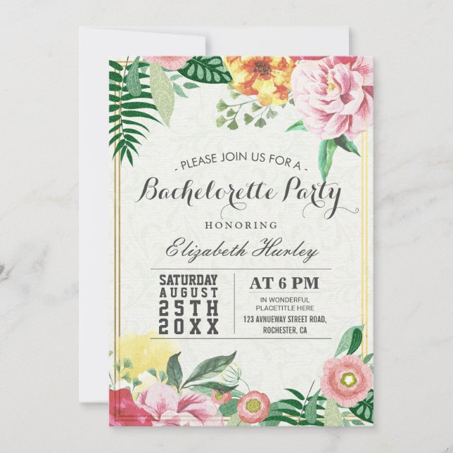 Elegant Watercolor Blommigt Bachelorette Party Inbjudningar (Framsida)