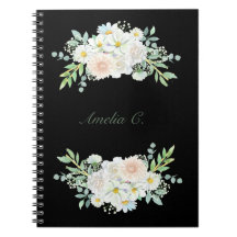 Elegant Watercolor Blommigt Black Notebook