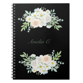 Elegant Watercolor Blommigt Black Notebook Anteckningsbok