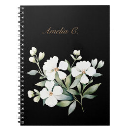 Elegant Watercolor Blommigt Black Notebook Anteckningsbok