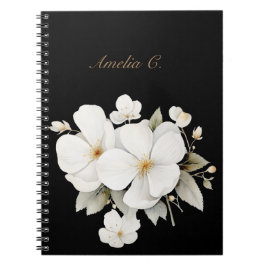 Elegant Watercolor Blommigt Black Notebook Anteckningsbok