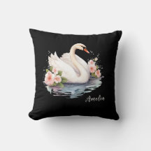 Elegant Watercolor Blommigt Black Svan Dotter namn