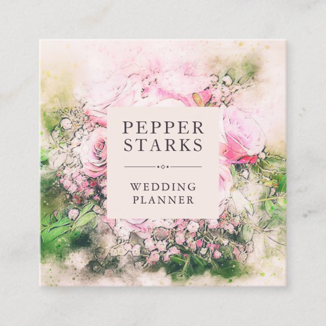 Elegant Watercolor Blommigt Bouquet| Affärskort Fyrkantigt Visitkort (Framsida)
