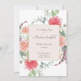 Elegant Watercolor Blommigt Bouquet Birthday Inbjudningar