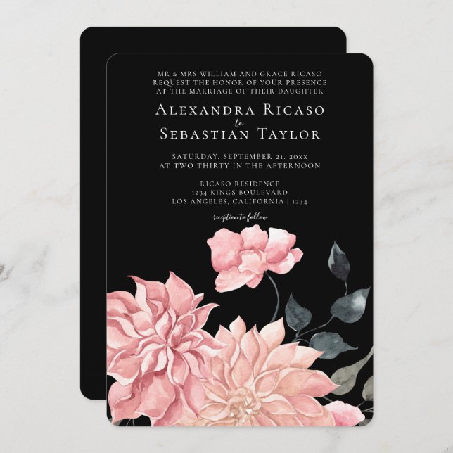 Elegant Watercolor Blommigt Bröllop (Fram/baksida)