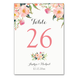 Elegant Watercolor Blommigt Bröllop Bordsnummer