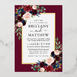 Elegant Watercolor Blommigt Bröllop Burgundy Guld