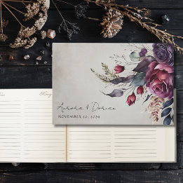 Elegant Watercolor Blommigt Bröllop Guest Bok