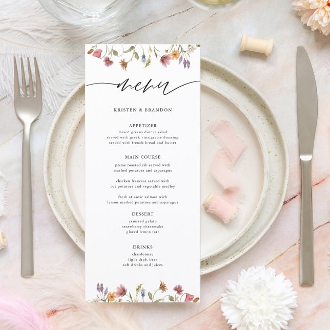 Elegant Watercolor Blommigt Bröllop Menu Meny (Skapare uppladdad)