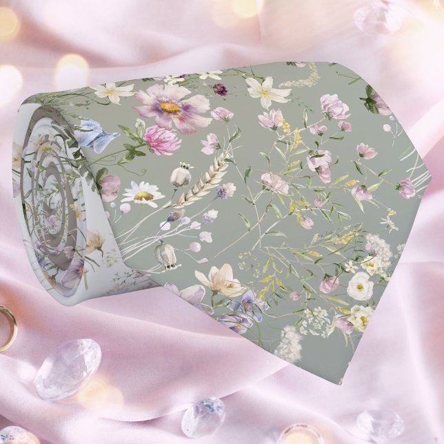 Elegant Watercolor Blommigt Bröllop Necktie Slips (Skapare uppladdad)