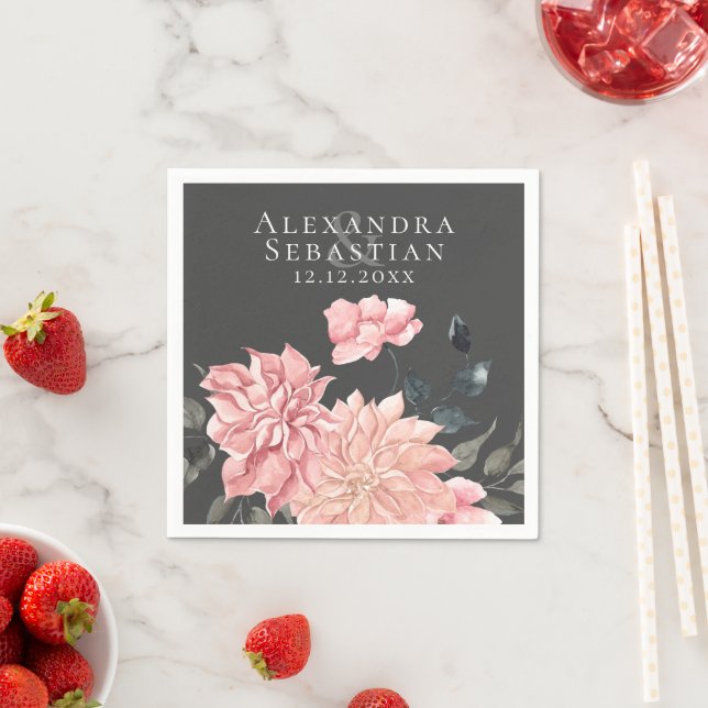 Elegant Watercolor Blommigt Bröllop Pappersservett (Insitu)