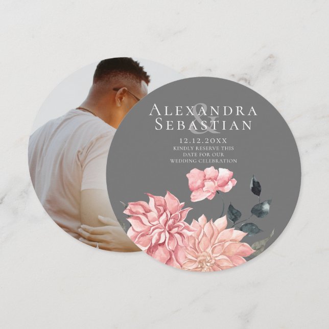 Elegant Watercolor Blommigt Bröllop spara datum Datumet (Fram/baksida)