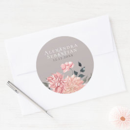 Elegant Watercolor Blommigt Bröllop spara datum Runt Klistermärke