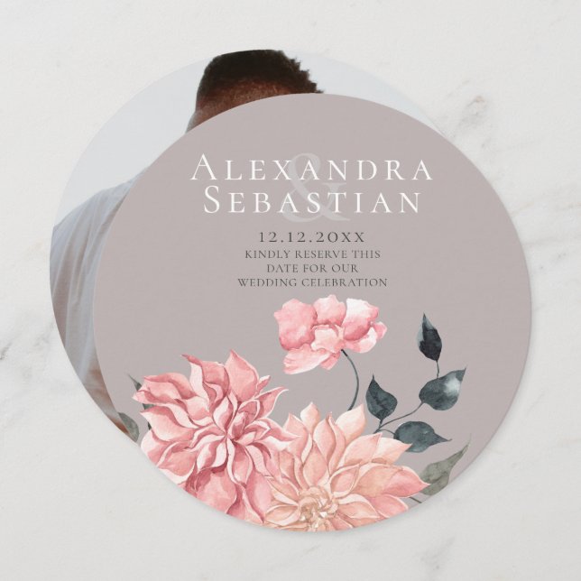 Elegant Watercolor Blommigt Bröllop spara datum Spara Datumet (Fram/baksida)