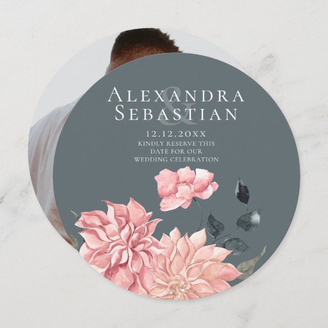 Elegant Watercolor Blommigt Bröllop spara datum Spara Datumet (Fram/baksida)