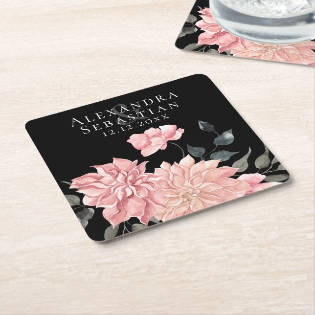 Elegant Watercolor Blommigt Bröllop Underlägg Papper Kvadrat (Vinklad)