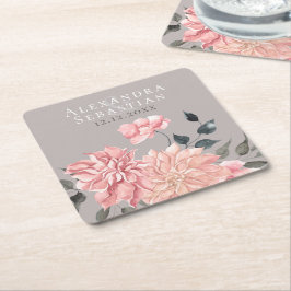 Elegant Watercolor Blommigt Bröllop Underlägg Papper Kvadrat