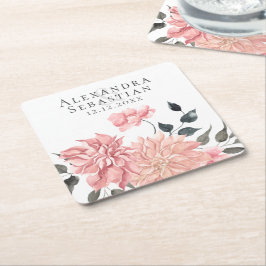 Elegant Watercolor Blommigt Bröllop Underlägg Papper Kvadrat