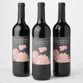 Elegant Watercolor Blommigt Bröllop Vinflaska Etikett