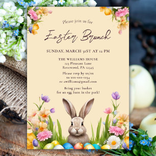Elegant Watercolor Blommigt Bunny Påsk Inbjudningar