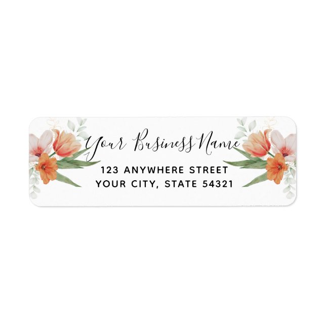 Elegant Watercolor Blommigt Business Returadress Returadress Etikett (Framsidan)